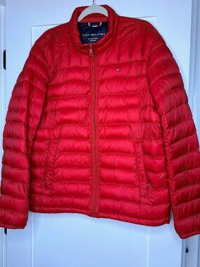 Men's Red Tommy Hillfiger Puffer Jacket Size Large